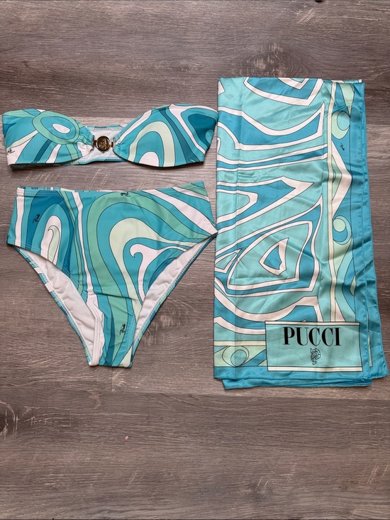 Emilio Pucci Other - Emilio Pucci Turquoise & Mint Swirl Bikini Set with Scarf